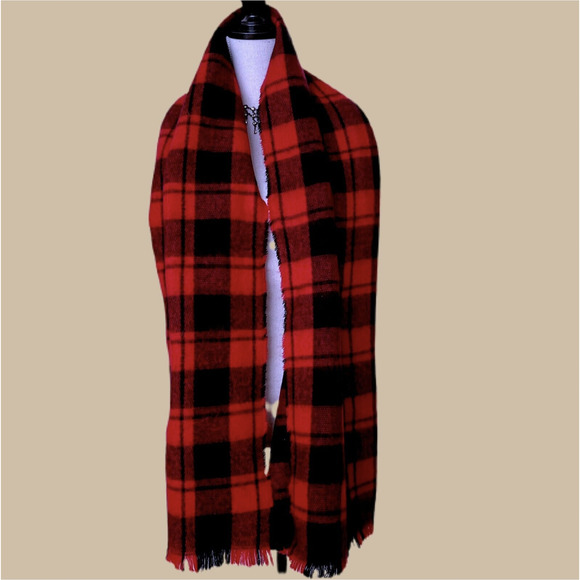 Black Red Plaid Tartan Oversized Scarf Wrap Throw Fringe Soft Blanket Cozy Fall - Picture 14 of 14
